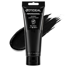 GOTEIDAL - Pintura acrílica negra, pintura negra Marte (8.45 onzas), tubos de 8.45 onzas, pinturas para manualidades, ricos pigmentos no tóxicos para 