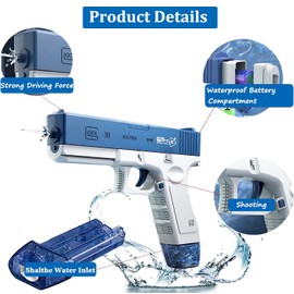 RUBAZI Electric Water Gun, One-Button Automatic Squirt Gun, 2 Water Clips Squirt Guns Up to 32 FT Range, Powerful Water Blaster for Kids Adults Boys Girls Summer Swimming Pool Party Beach OutdoorQ