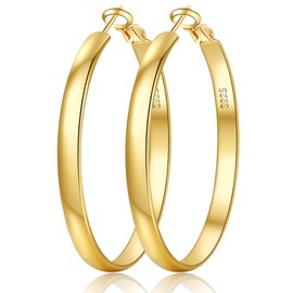 WATEFOER 5 mm Wide Hoop Earrings Gold for Women S925 Silver Hoop Earrings Large Silver Earrings Hypoallergenic Lightweight Large Hoop Earrings for Women Girls 40/50/60/70 mm, Copper, No Gemstone
