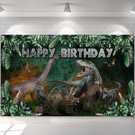 Avezano Dinosaur Backdrop Banner Jurassic Dino Theme Birthday Party Banner Decorations Kids Boy Tropical Jungle Dinosaur Birthday Backgroud Party Supplies 70.8 x 43.3 Inch