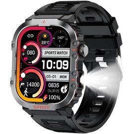 Yihou Compass Smart Watch with LED Flashlight Waterproof Swimming Watches, 2.01'' Military Fitness Tracker Rugged Tactical Smartwatch (Answer/Make Call)