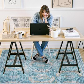 Anidaroel Desk Chair Mat for Hardwood Floor & Tile, 48"x60" Office Chair Mat for Hard Floors, Office Chair Rug for Rolling Chair, Low Pile Carpet Protector Mat for Office Chair, Easy to Roll, Blue