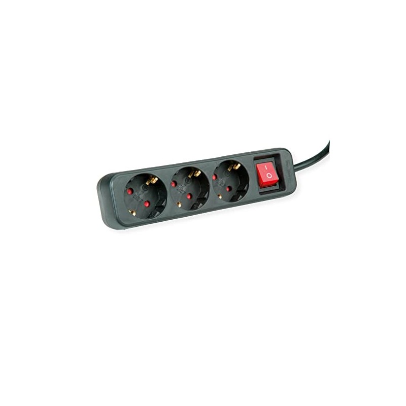 ROLINE 3-Way Power Strip with Switch, Black, 6 m