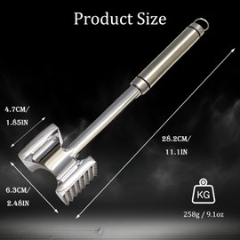 Fleymu Stainless Steel Meat Tenderiser 28 cm, Double-Sided Stainless Steel Meat Tenderiser Premium Cutlet Tenderiser Hammer for Kitchen, Dishwasher Safe, Steak Tenderiser, for Cutlets Chops, Steaks