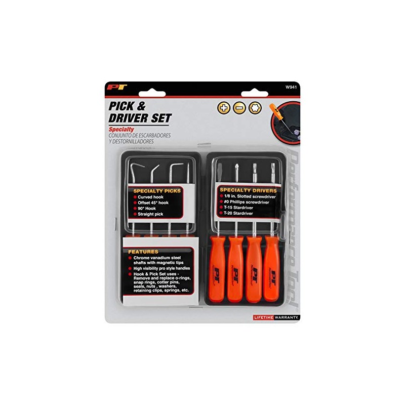 Performance Tool W941 8-Piece Specialty Pick/Driver Set, Precision Pick &