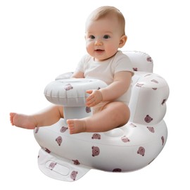 Inflatable Baby Chair with Tray, Portable Baby Floor Seat for Sitting Up, Built in Air Pump Back Support Learning Sit-Up Seat for Infants for 3-36 Months - Bear
