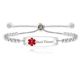 Uloveido Blood Thinner Bracelet Disease Awareness Medical Alert Tennis Bracelet Adjustable CZ Zircon Diamond Bracelets for Women Y4302 (Red Icon)