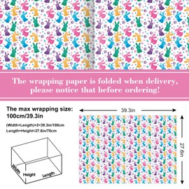 FYSUIMU Easter Wrapping Paper -Not Roll- 27.6 x 39.4 Inch Colorful Bunny Gift Wrap Paper Bulk Folded Flat Rabbit Art Paper for Spring Birthday Wedding DIY Crafts, 6 Sheet