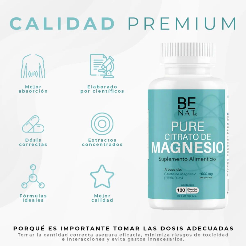 Citrato De Magnesio 100 Puro Benat 500 Mg 120 Caps