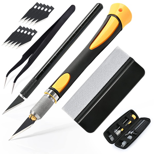 EHDIS Scalpel Craft Set, for Art, Hobby, Scrapbook and Sculpture, Craft Knife Kit Includes 2 Precision Knives, 10 Blades, Storage Box, Tweezers, Squeegee