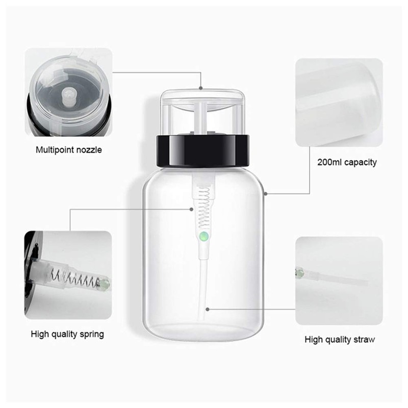 2 Pcs 200ml(6.8oz) Pump Dispenser Bottle for Nail Polish Remover