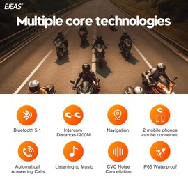 EJEAS Casco de motocicleta auriculares de walkie - talkie bluetooth, walkie - talkie para casa de moto, con capacidad para 7 personas, distancia entre 2 pasajeros de 700 metros, impermeable ip65, conectado a 2 dispositivos Bluetooth 1 paquetes