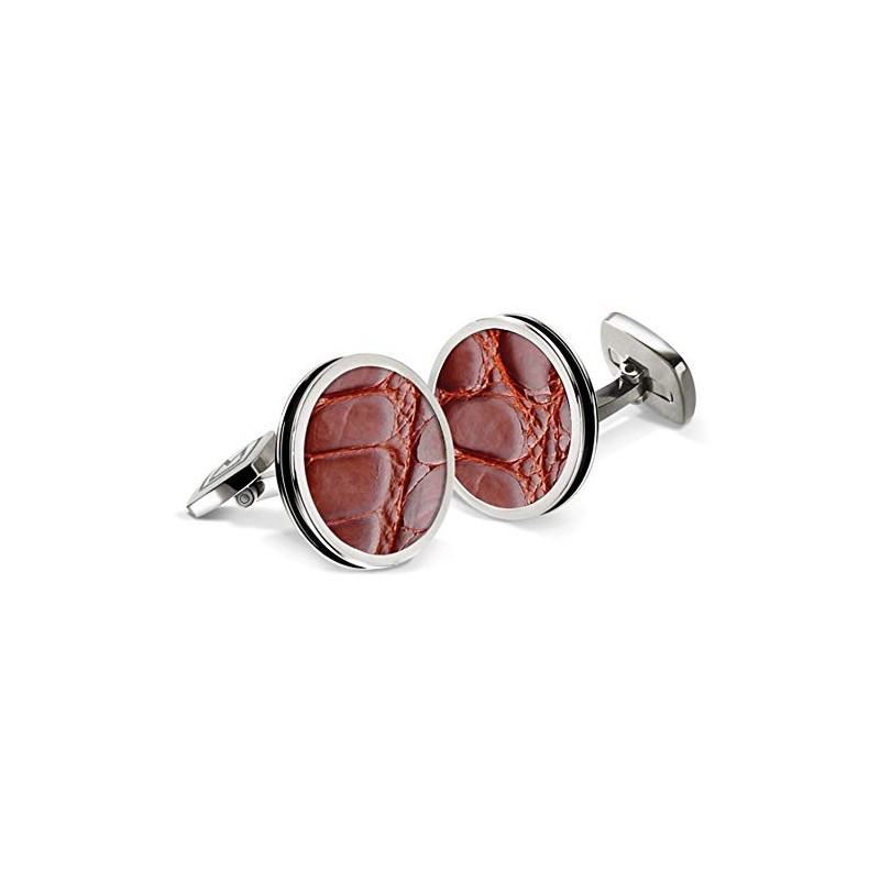 M-Clip Cognac Alligator Bordered Round Cufflinks