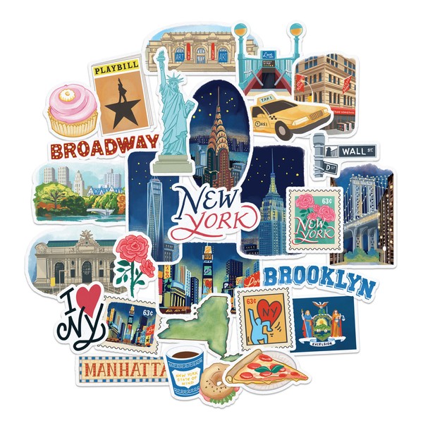 Navy Peony Iconic New York State Travel Stickers (Pack of