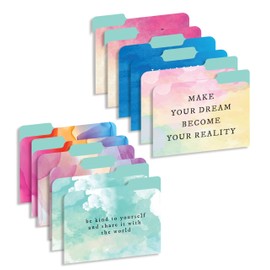 New Generation - 12 Pack Decorative 1/3 Cut Tab File Folders with Water Color Designs, Heavyweight, Letter Size (9.5" x 11.5") Laminated, Fashion Folders, for Home or Office.
