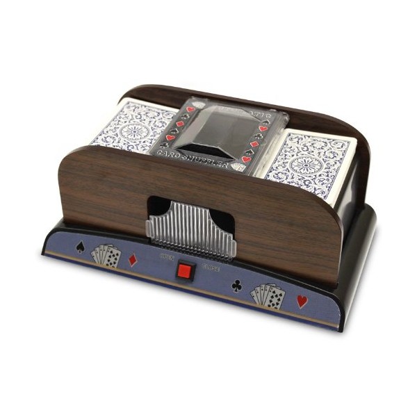2 Deck Automatic Deck Shuffler - Deluxe Electric Wooden Playing Card Machine - Classic Casino Dealer Equipment & Tabletop Gaming Accessories - Bicycle, Magic the Gathering, Yugioh TCG