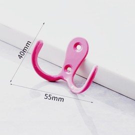 Yesmin 6 Pcs Double Prong Robe Hooks, Dual Coat Hooks Wall Mounted Hanging Clothes for Bathroom Bedroom Door Wall Retro Metal Cloth Hanger Double Coat Hooks with 8 Screws-Pink