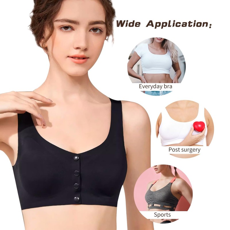 Lervanla Mastectomy Bras with Pockets for Prosthesis Front Closure Bras