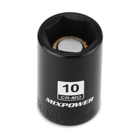 MIXPOWER 1/4" Drive Shallow Magnetic Impact Socket, 6 Point, 10mm, Metric, CR-MO
