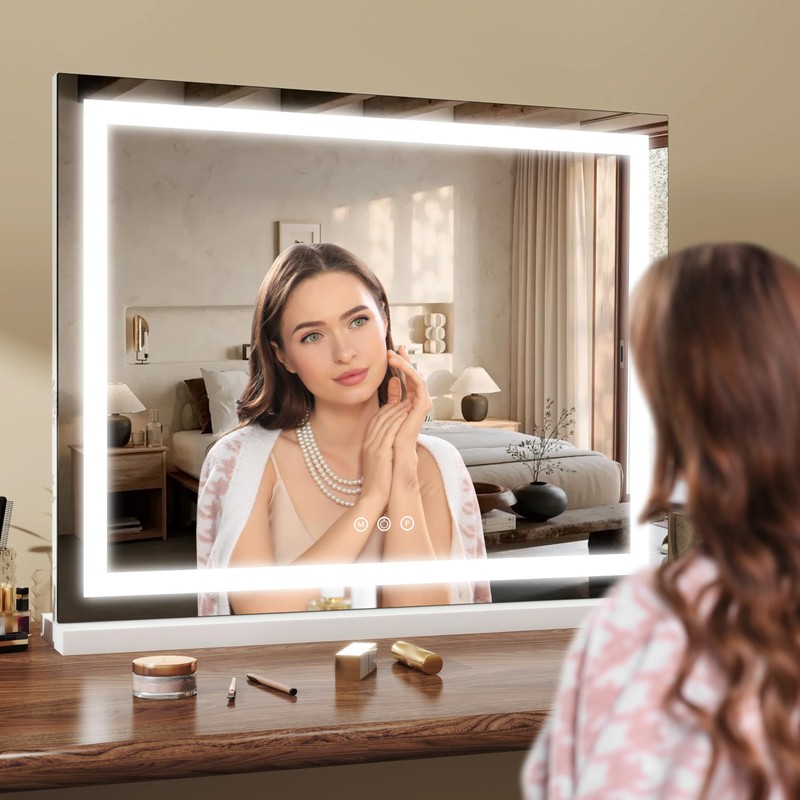 ROLOVE 23x18 Inch Lighted Vanity Mirror, 3-Color Dimmable LED &