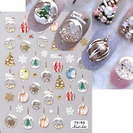 Christmas Nail Stickers 5D Embossed Christmas Nail Decals for Nail Art Crystal Ball Nail Art Stickers Winter Snowman Snowflakes Xmas Tree Design Manicure Supplies for Holiday Nail Art Decorations