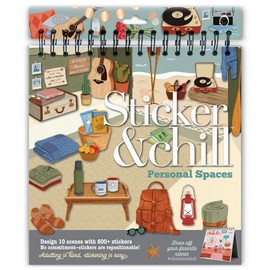 Sticker & Chill Sticker Book for Adults – 600+ Repositionable Clings Create Designs on 10 Spiral Bound Scene Pages – Easy, Fun & Stress Relieving Relaxation Activity – Personal Spaces Series
