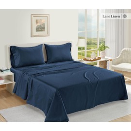 LANE LINEN 1000 TC 100% Egyptian Cotton Cal King Sheet Set, 16 inch Deep Pocket Fully Elasticized French Reinforced Pocket Seams for Soft, Comfy & Fresh Bed Eco Friendly Cooling Sheets -Estate Blue