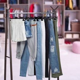 Relaxdays Plastic Trouser Holders Set of 10, Adjustable Clamp Hangers, Swivel Metal Hooks, HWD: 14x36x3 cm, Black, 14 x 36 x 3cm