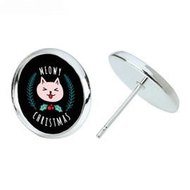 Christmas Cats Meowy Christmas Stud Earring, Silver