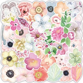 50 Colorful Flower Stickers Set Flower Stickers Waterproof Stickers Room Decoration Stickers Beautiful Stickers for Computers, Water Bottles, Scooters, Luggage etc.