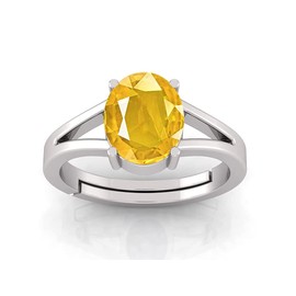 LMDPRAJAPATIS 9.5 carat Silver Plated Yellow Natural Lab Tested Astrological Yellow Sapphire Pukhraj Gemstone adjustable Ring For Men or Women's