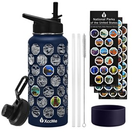 XccMe National Parks Water Bottle with Stickers,32 oz Insulated Stainless Steel Water Bottle with 2 Lids,Straws,Silicone Boot,Waterproof Stickers,Travel Vacuum Sealed Water Bottle,Leak Proof