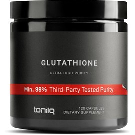 Toniiq Ultra High Strength Glutathione Capsules - 1000mg Concentrated Formula - 98%+ Highly Purified for Increased Bioavailability - Non-GMO Fermentation - 120 Capsules Reduced Glutathione Supplement