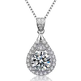 FEIKFEIZ Damen Moissanit Halskette, 2 Karat Labor gezüchteter Diamant Anhänger, 925 Sterling Silber mit 18K Weißgold plattiert, Silberkette mit einem Schmuckstück, inklusive Geschenkbox.