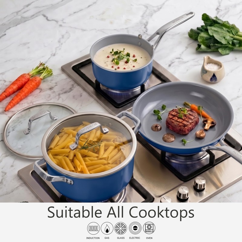 7 Piece Ceramic Cookware Set, Nonstick Pots and Pans Set
