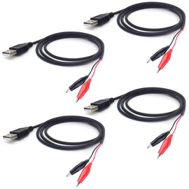 minidodoca USB to Alligator Clip Adapter Cable Alligator Clip Jumper Probe to USB Male Test Wre 22AWG Adapter Red and Black Wire Alligator Clip Cable for Testing The Circuit [4pack 3.3FFt / 100cm]