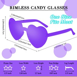 CHRORINE 8/16/ 24 Pairs Heart Shaped Sunglasses Rimless Heart Glasse Transparent Candy Colors for Party Favor (24, Purple)