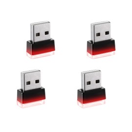 FSTURIOS 4 PCS USB LED Car Interior Atmosphere Lamp, Portable Plug-in 5V USB Car LED Interior Lighting Night Lamp, Mini U SB Ambient Lighting Decor for Home C ar Laptop Keyboard (Red)