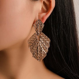 Cimenexe Bohemian Leaf Dangle Earrings Gold Textured Leaf Drop Earrings Large Metal Leaf Earrings Exaggerated Textured Leaf Stud Earrings Jewelry for Women and Girls Gifts