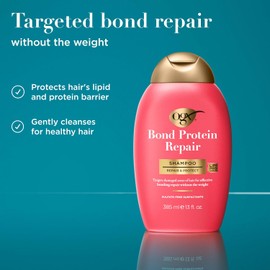 OGX, Shampoo, BOND REPAIR, Reparador de Proteínas, Actúa en Áreas Dañadas Sin Añadir Peso, Tecnología LipiPro Shield