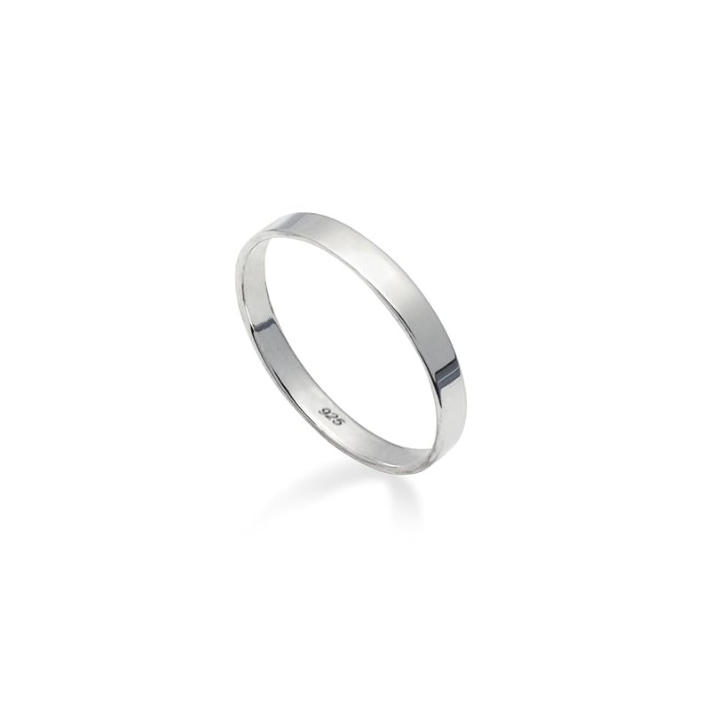 925 Solid Sterling Silver 3mm Flat Band Polished Ring In