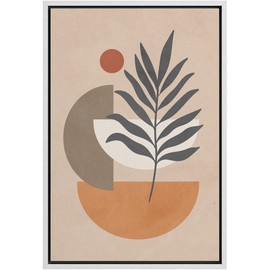 Ashbrook Framed Canvas Print Wall Art Mid-Century Multicolor Polygons and Palm Leaf Floral Botanical Illustrations Modern Bohemian Zen Colorful Chic for Living Room, Bedroom, Office - 16"x24" WHITE