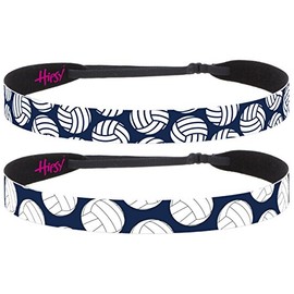 Hipsy Adjustable NO SLIP Volleyball Headbands for Women & Girls (Navy & Navy Volleyballs 2pk)