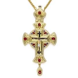 Needzo Orthodox Bishop's Pectoral Cross, Crucifix Center, Catholic Church Supplies, 23.6-inch Chain