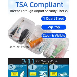 5 Pack Clear Quart Size Travel Bag TSA Approved Toiletry Bag Carry On Liquid Bag Makeup Case Long Flight Must Haves Spring Break Plane Travel Essentials for Women for Flying Sunscreen SPF Bag