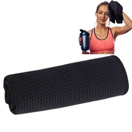 Premium Waffle Weave Sports Towel - Ultra Absorbent Microfiber Gym Towel - Quick Dry, Non-Slip, Super Soft - Ideal for Workout, Yoga, Running, Fitness - 15.75" x 23.6" (Black)