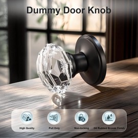 KNOBWELL Dummy Door Knobs, Single Sided Glass Door Knob for Closet Hallway, Keyless Non-Turning Crystal Door Knob, Interior Door Knobs in Oil Rubbed Bronze Finish, 4 Pack