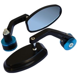 MotorToGo 1 Pair Motorcycle Black with Blue Cover Handlebar End Mirrors Compatible for 2006 Suzuki Katana 600