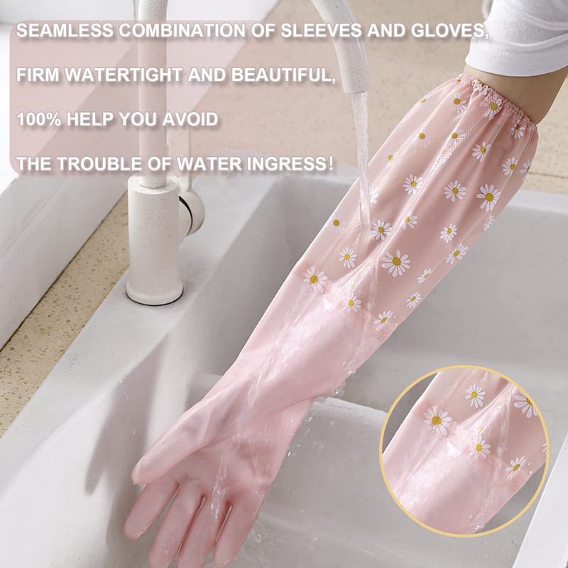 Dishwashing Cleaning Gloves 3 Pairs - Reusable Rubber Gloves Non-Slip