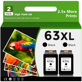Relcolor 63XL Black Ink Cartridge Replacement for HP 63 XL 2 Pack for HP63 HP63XL for 4650 3830 5255 4520 4655 5222 5200 5258 5212 3632 5252 4652 4510 3631 3630 1112 2130 4512 2132 3634 5260 3833 4654